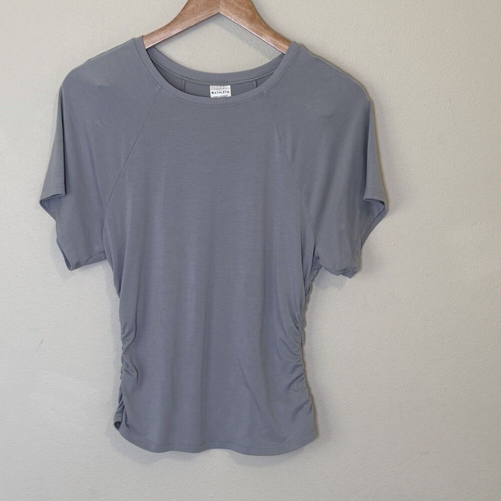 Athleta Side Gathered Ruched Short Sleeve Shirt Top Modal Blend Gray Womens S